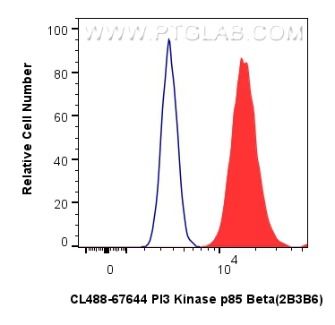 Flow cytometry (FC) experiment of HeLa cells using CoraLite® Plus 488-conjugated PI3 Kinase p85 Beta  (CL488-67644)