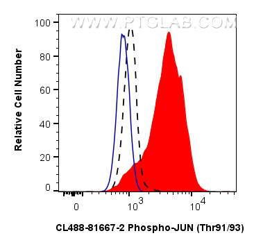 Flow cytometry (FC) experiment of NIH/3T3 cells using CoraLite® Plus 488-conjugated Phospho-JUN (Thr91/9 (CL488-81667-2)