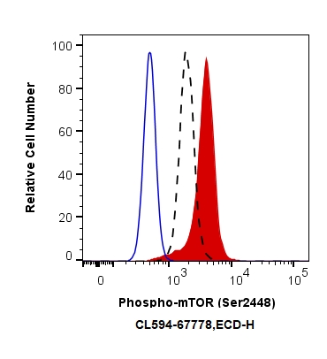 Flow cytometry (FC) experiment of HeLa cells using CoraLite®594-conjugated Phospho-mTOR (Ser2448) Mon (CL594-67778)