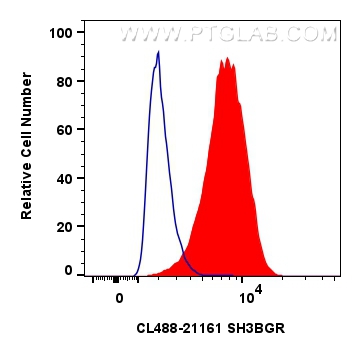 Flow cytometry (FC) experiment of HeLa cells using CoraLite® Plus 488-conjugated SH3BGR Polyclonal an (CL488-21161)