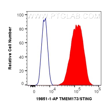 Flow cytometry (FC) experiment of THP-1 cells using TMEM173/STING Polyclonal antibody (19851-1-AP)
