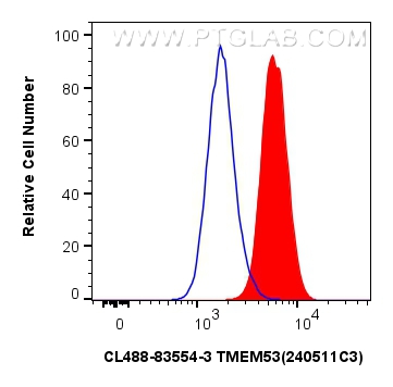 Flow cytometry (FC) experiment of A549 cells using CoraLite® Plus 488-conjugated TMEM53 Recombinant a (CL488-83554-3)