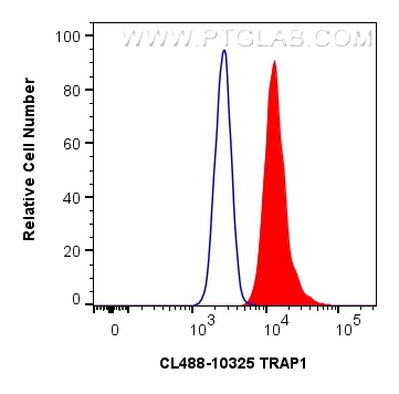 Flow cytometry (FC) experiment of HeLa cells using CoraLite® Plus 488-conjugated TRAP1 Polyclonal ant (CL488-10325)