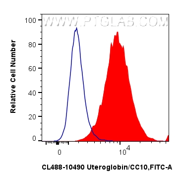 Flow cytometry (FC) experiment of A549 cells using CoraLite® Plus 488-conjugated Uteroglobin/CC10 Pol (CL488-10490)